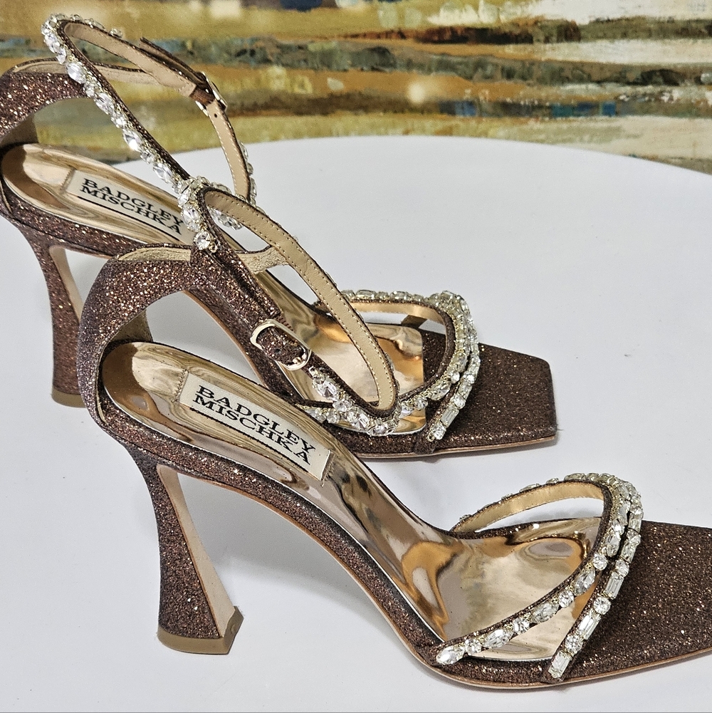New Badgley Mischka Bronze Glitter High Heels
